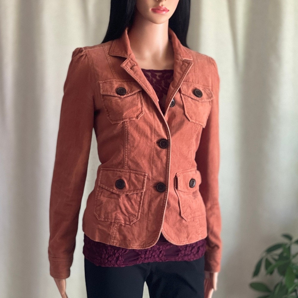 GAP Orange Corduroy Utility Jacket Dark Academia Cottagecore Fall Autumn Boho 6
